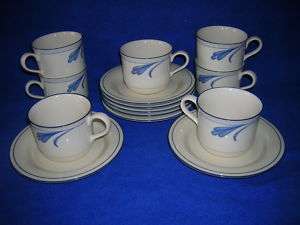 Lenox Chinastone BLUE BRUSHSTROKES: 7 cup & saucer sets  