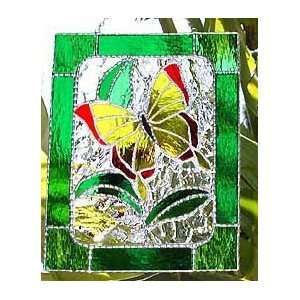  Yellow Butterfly Stained Glass Suncatcher Window Art