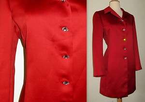 DANA BUCHMAN Red Satin Tuxedo Long Blazer Jacket 10 P  