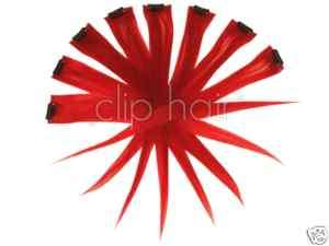 15 CLIP IN HUMAN HAIR EXTENSIONS, RED Streaks X 8  