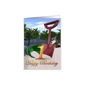   Palm trees side beach ocean shore tropical card Card: Toys & Games