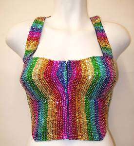Sequin Bustier   Rainbow Stripes * Dance Club Disco  
