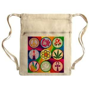   Messenger Bag Sack Pack Khaki 60s Icons Rainbow Swirl 