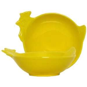 Stoneware Pottery Yellow Chicken Bowl 7D, 2H Set / 2