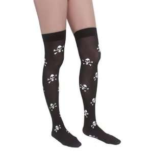  Nylon Opaque Thigh High Stockings with Printing Skull 
