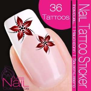  Nail Tattoo Sticker Flower / Blossom   red / dark red 