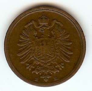 GERMANY 1874E PFENNIG KM1 EXTRA FINE EF XF  