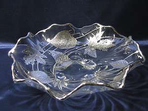 CAMBRIDGE CAPRICE SILVER OVERLAY 4  FOOTED CRIMPED BOWL * 