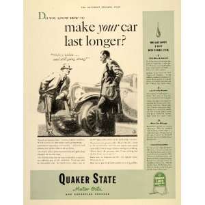 1933 Ad Quaker State Motor Oils Superfine Greases Car   Original Print 