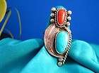STERLING TURQUOISE CORAL 1 RING SZ 4 1 4 ST6  