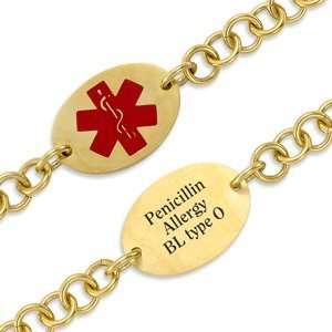    Gold Stainless Steel Oval Medical Alert ID Bracelet: Jewelry