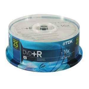  TDK Disc, DVD+R, 4.7GB, 25/spindle, 16X 25/PK Electronics