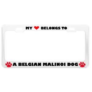   Malinoi Dog Pet White Metal License Plate Frame Tag Holder Automotive