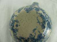 Art Pottery Stoneware Blue Spongeware Teapot Signed  
