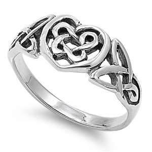  Sterling Silver Plain Polished Celtic Heart Knot Ring size4: Jewelry