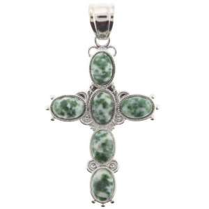 Pendants   Green Spot Agate With 6 Pc. Oval Silver Plated Frame: Cross 