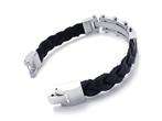 Mens Silver Stainless Steel Leather Bangle Bracelet  