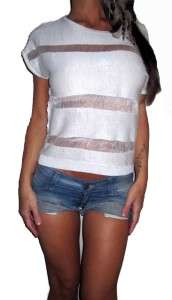 IVORY EDGY MINI DESTROYED CELEBRITY TOP SHIRT SMALL♥  