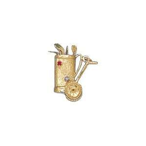  Golf Clubs on Hand Cart, 14K Yellow Gold Charm: Jewelry