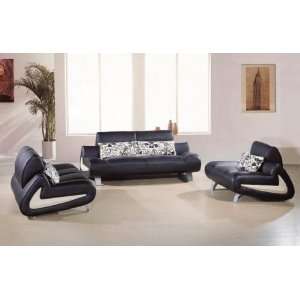 Contemporary Modern Furniture Leather Sofa Chair 3 Pieces Set   Black 