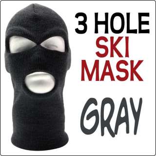 Gray Three Hole Snowboard Ski Sports Face Mask Hat Knit Beanie Neck 