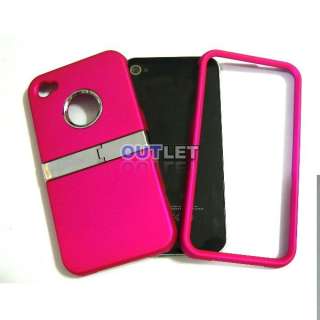 Pink Chrome Stand Hard Case Cover For iPhone 4 4G 4S + Screen 