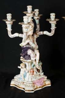 Pair Sevres Porcelain Candelabras French Cherub Maiden Candles  