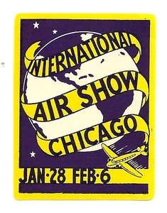 Poster Stamp style Air Label International Air Show Chicago Jan 28 Feb 