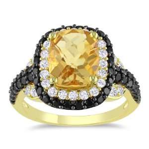   Plated, Citrine, Black Spinel and Created White Sapphire Ring Jewelry
