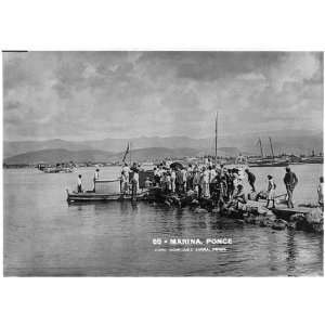   Ponce,Puerto Rico,crowded scene at marina,boat,c1922