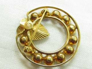 Vintage 12K Circular Heart Rhinestone Gold Filled PIN  