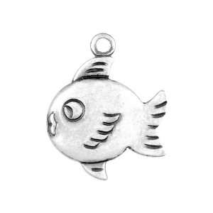  Antique Silver Plated Round Fish Charms (3): Home 