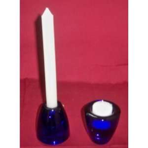  Cobalt Blue Glass Combination Candle and Votive Bases 