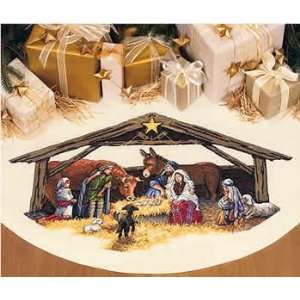  Nativity Scene Tree skirt kit (cross stitch): Arts, Crafts 