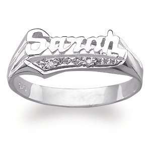   Silver Script Name Diamond Ring   Personalized Jewelry: Jewelry