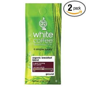 White Coffee Organic Breakfast Blend (Ground), 12 Ounce Packages (Pack 