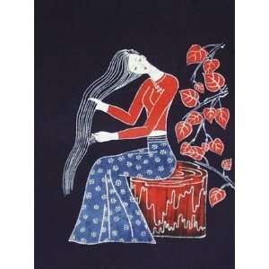  Lady Combing Hair ~ Batik Tapestry