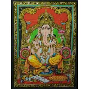  ~ Huge Cotton Fabric LORD GANESH Yoga 43 X 30 Tapestry 