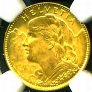 1922 B SWITZERLAND GOLD COIN 10 TEN FRANCS NGC CERTIF GENUINE GRADED 