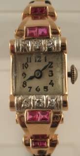 Stunning Vintage Colomby Ruby Diamond 14k Rose Gold 17J Watch  