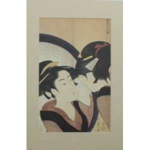  Utamaro Beauty in Mirror ~ Matted Poster Print