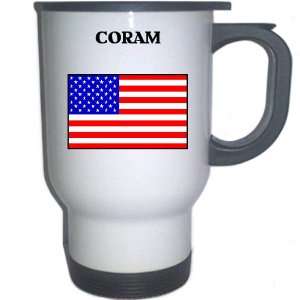  US Flag   Coram, New York (NY) White Stainless Steel Mug 