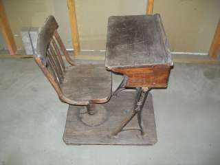 Antique 1903 Childs School Desk & Chair Cast Iron Unique Wisconsin 