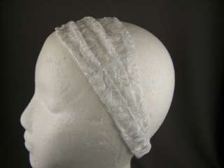 White lace fabric scrunched stretch headband 3in1 multi look 