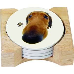 CounterArt in Your Face Dogs Design Round Absorbent Coasters in Wooden 