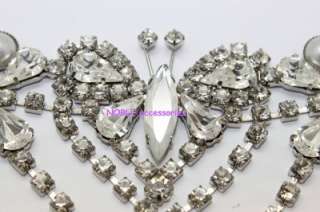   diamante rhinestone crystal bridal couture applique silver buckle