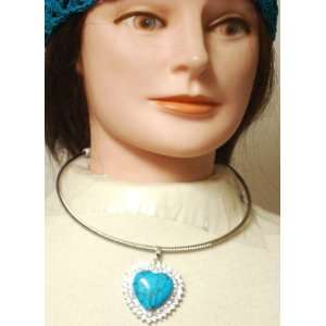   Necklace with Large Blue Jade and Crystals Heart Pendant: Toys & Games