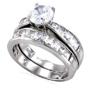  Stunning Cubic Zirconia Silver Wedding Ring Set 