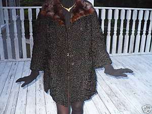Schiaparelli black Karakul lamb& Mink Fur Coat Jacket M  