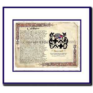  Culshaw Coat of Arms/ Family History Wood Framed